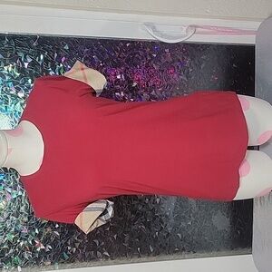 Burberry Brit Burgendy Red Scoop Neck Tshirt Nova Check Cuffs SZ: S